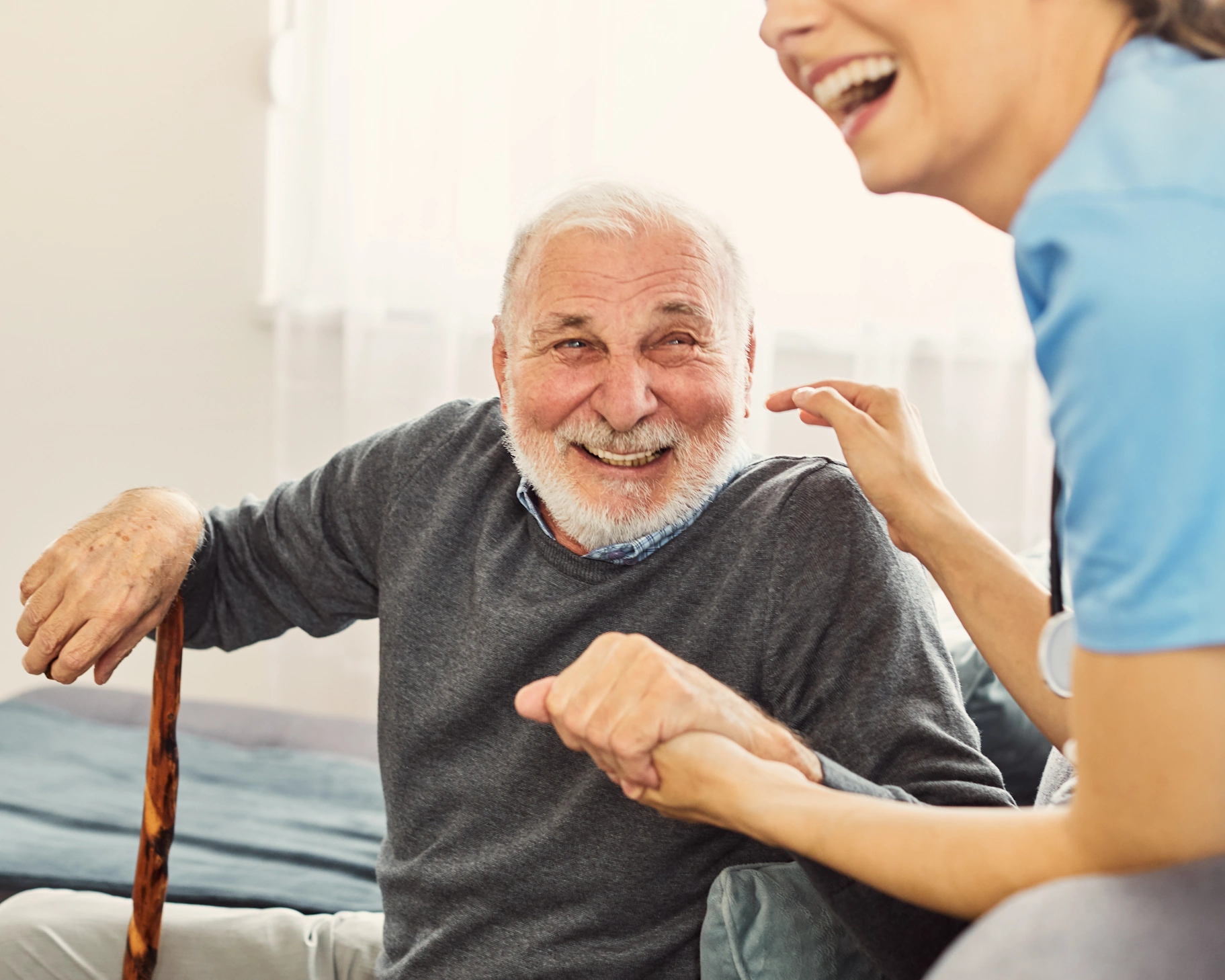Home Care Lemon Grove happy elderly male with a walking cane smiling