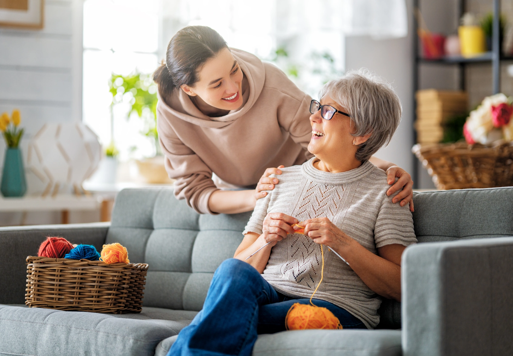 Senior Care National City CA happy convo with senior lady