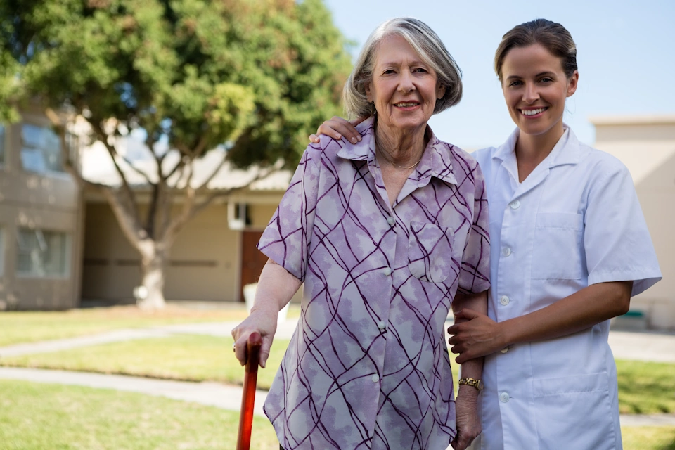 Home Care Coronado side by side photo of a caretaker and her patient in front yard