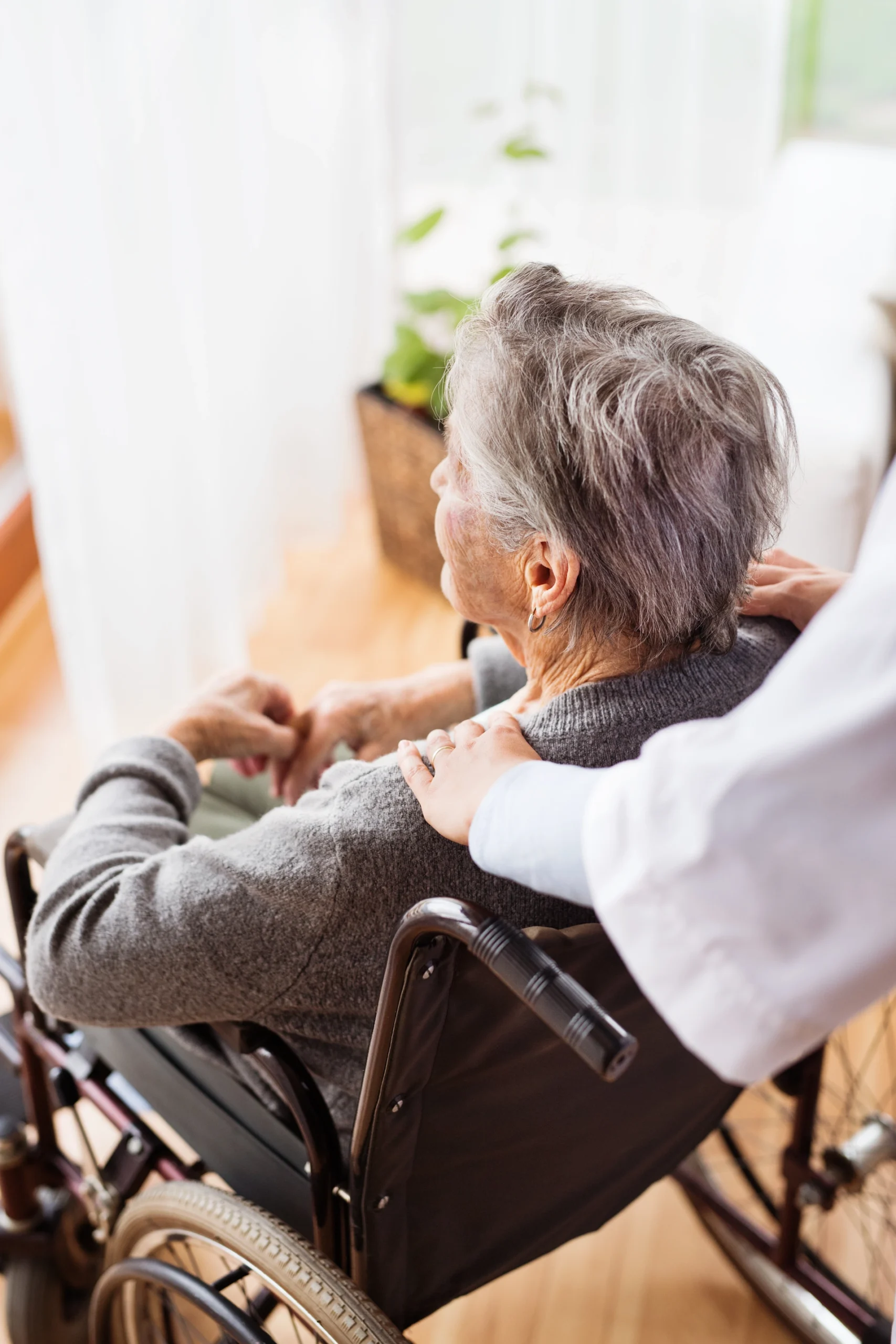 close up of elderly woman in wheelchair